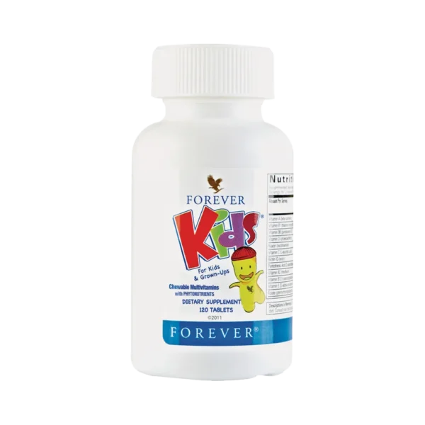 Forever Kids MULTIVITAMIN ZA SVE OD 3 DO 103 GODINE STAROSTI Ove zabavne, ukusne, žvakaće multivitaminske tablete pružaju deci neophodne hranljive materije za svaki dan. stimulacija imuno sistema; potpomaže rast i psihički razvoj; za razvoj zdravih zuba; regeneracija tkiva; pravilno funkcionisanje nervnog i mišićnog sistema; stimulacija crvenih krvnih zrnaca; neophodan za nervne impulse; antioksidans.